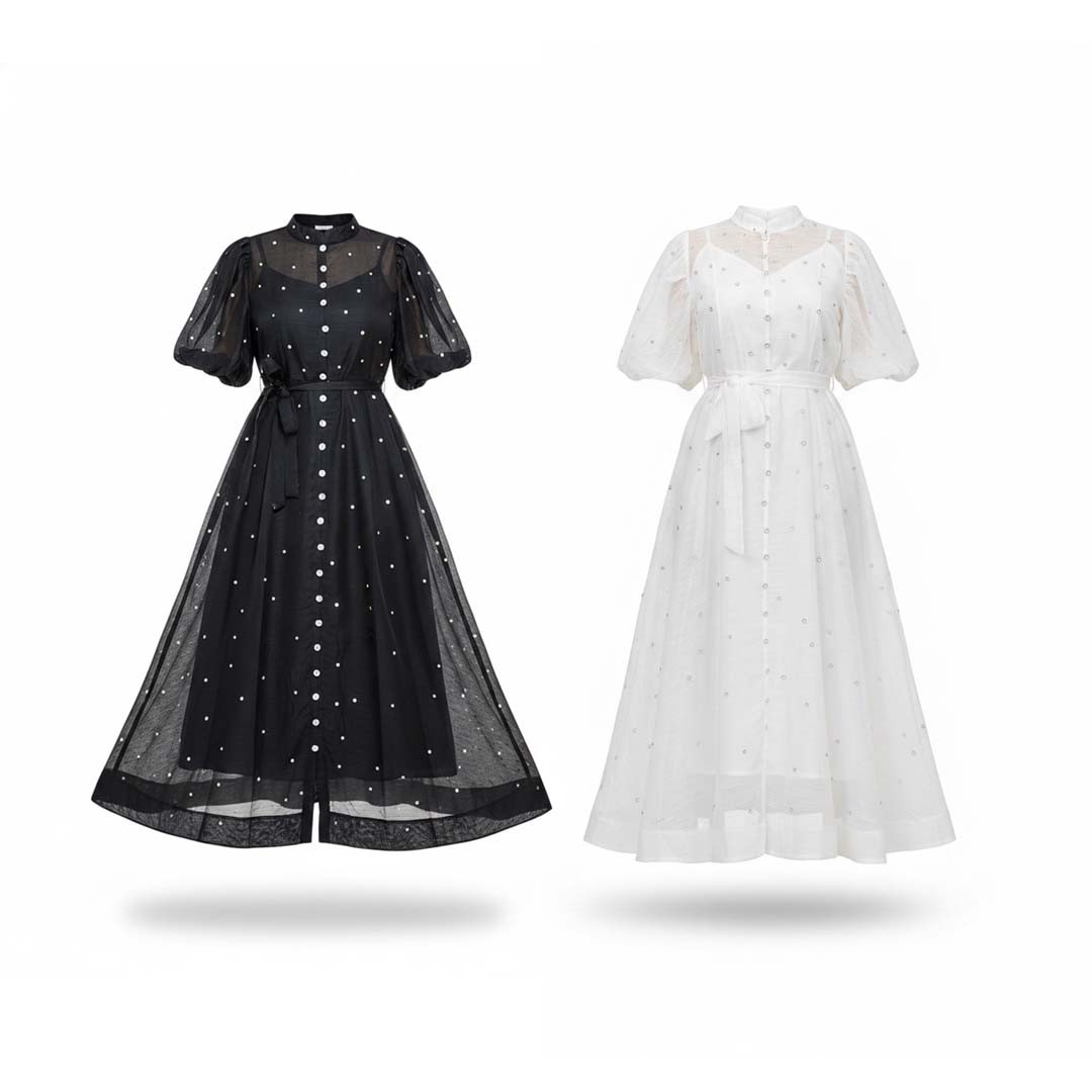 Robe Femme Noire demi manche en tulle