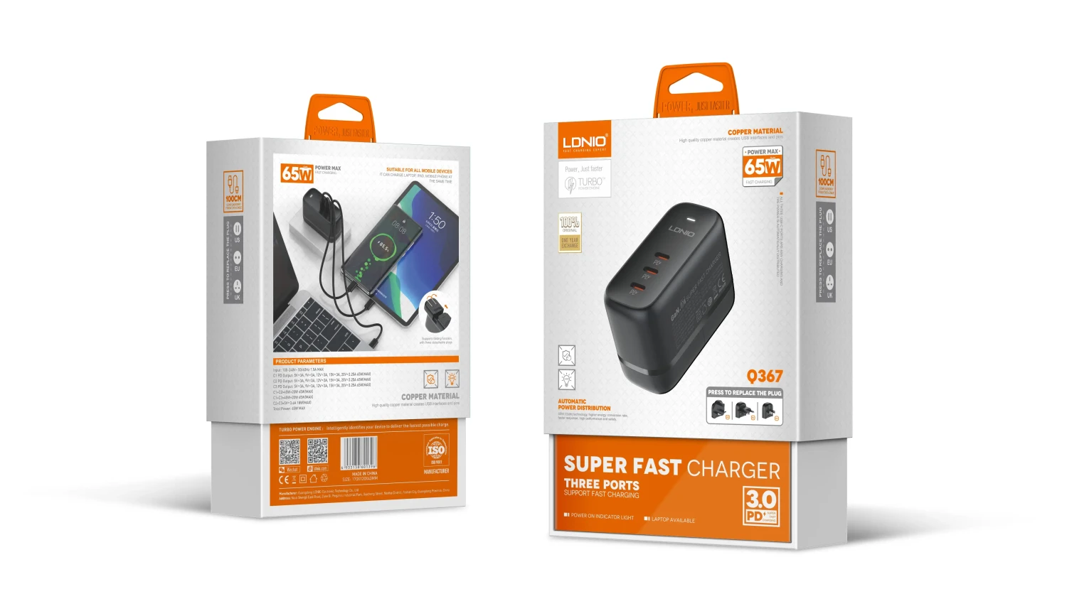 Chargeur ultra-rapide GaN 65 W Q367
