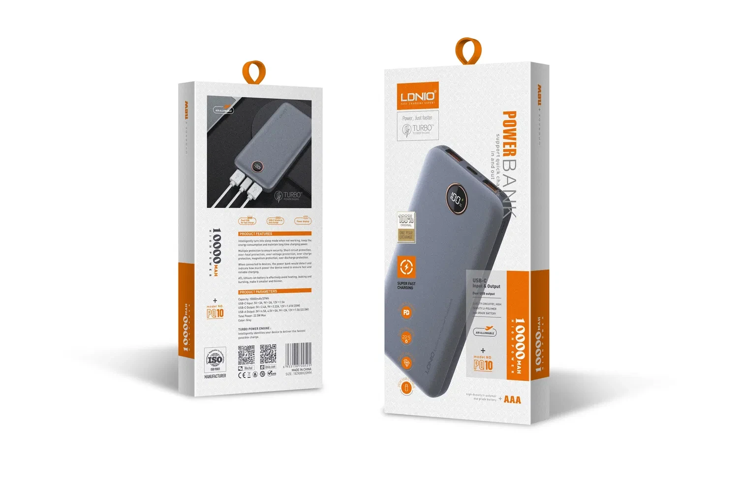 Power Bank ultra-mince 10000 mAh avec affichage numérique LED PQ10