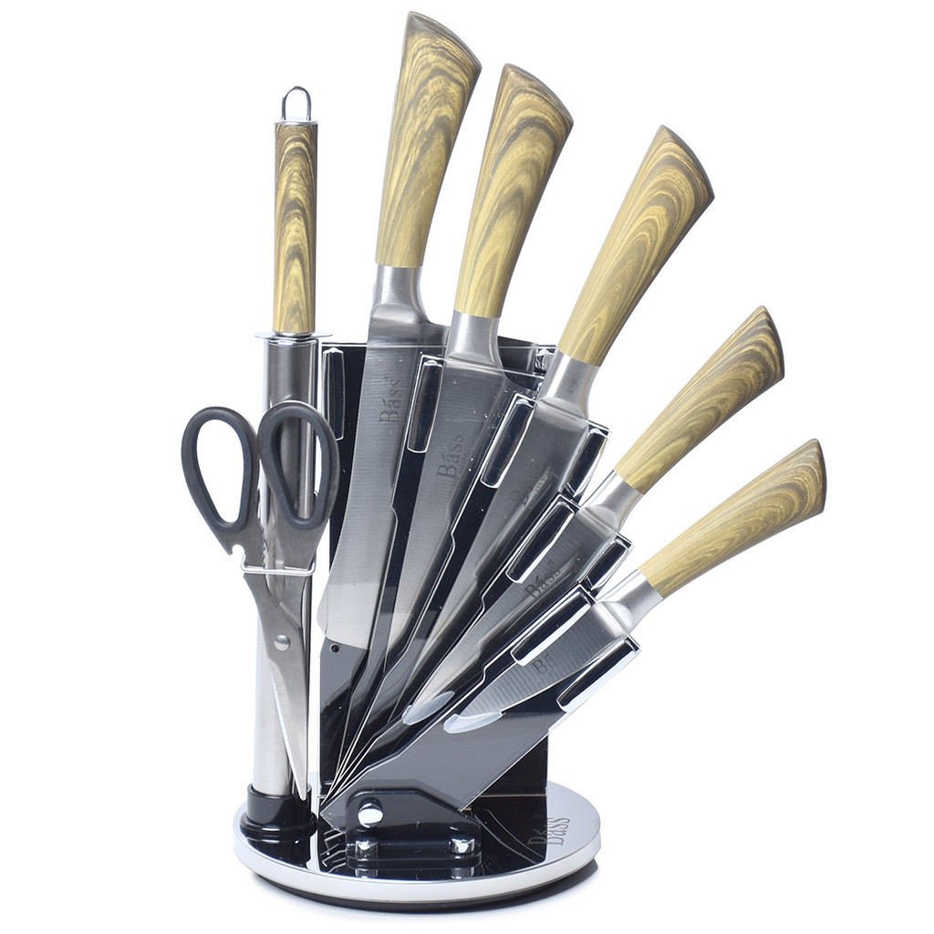 Ensemble 8 Pièces Couteaux Bàss avec Support Tournant - Bois