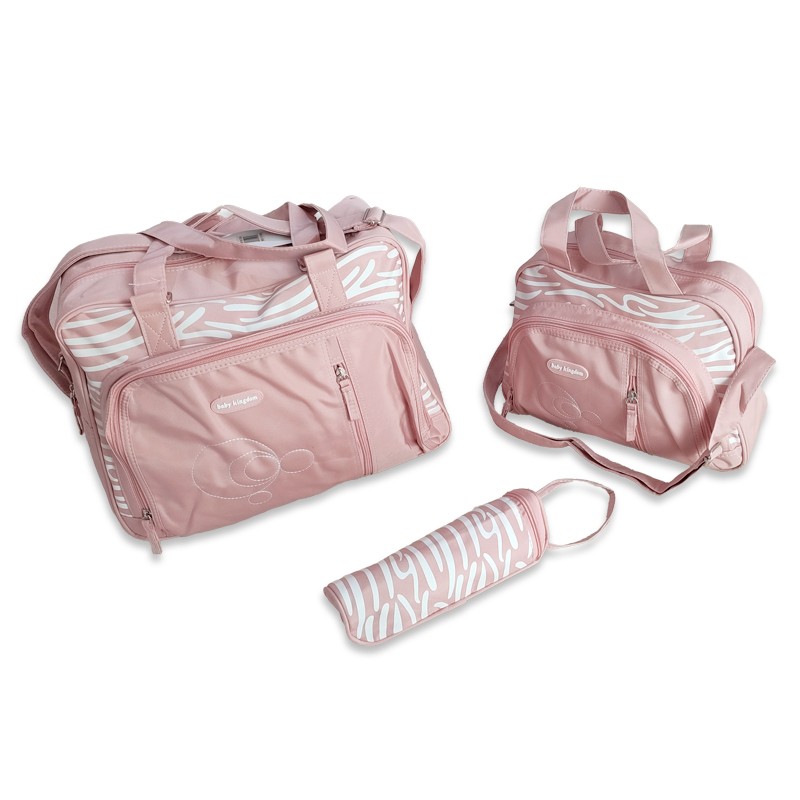 Ensemble Sac bébé 3 pièces Baby Kingdom Rose Zebre