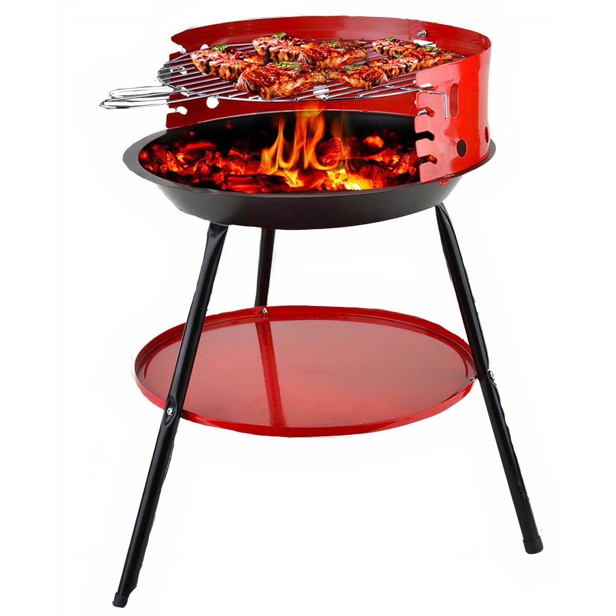 Barbecue Rond - acier inoxydable - Rouge